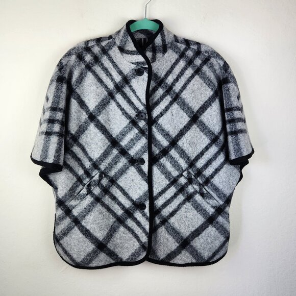 Talbots Wool Blend Plaid Oversized Button Front Poncho Cape PP (XSP) - Picture 1 of 13